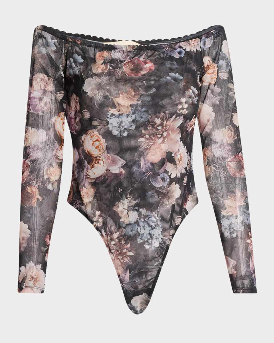 Peonie Off-Shoulder Mesh Bodysuit